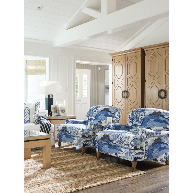 Gray Stripe Upholstered Armchair with Brass Casters