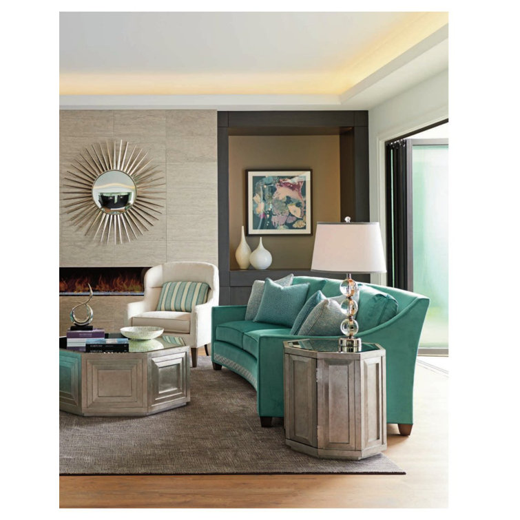 Beige and Silver Contemporary Octagonal Cocktail Table with Storage