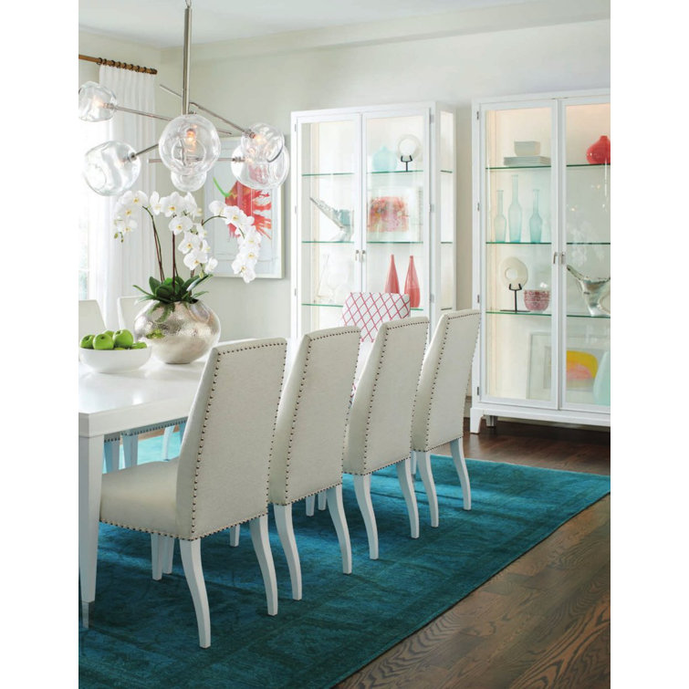 Transitional White Leather Parsons Side Chair with Nailhead Trim