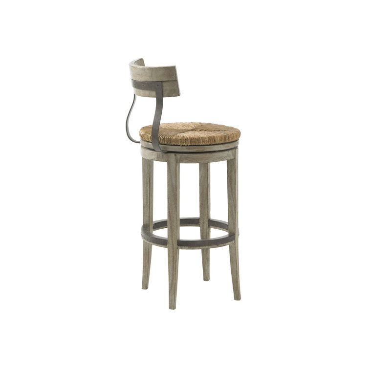 Rustic Driftwood Brown Swivel Bar Stool with Metal Accents
