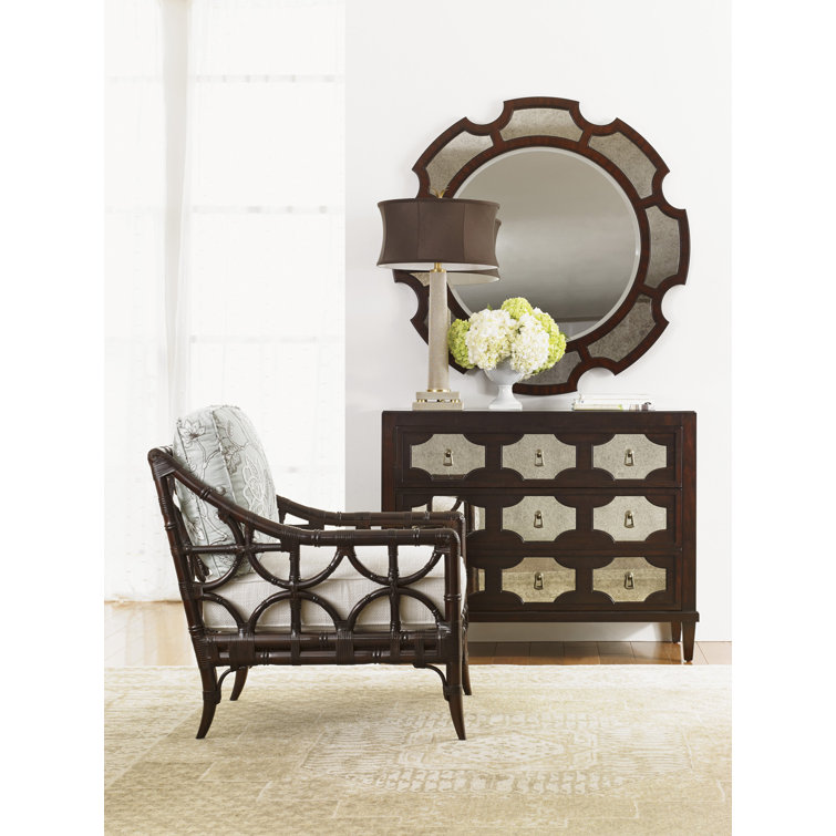 Transitional Kensington 45" Round Wood Mirror with Silver Accents