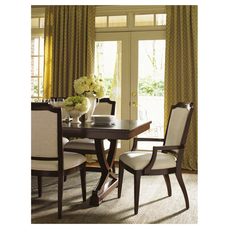 Beige and Brown Mahogany Transitional Arm Chair