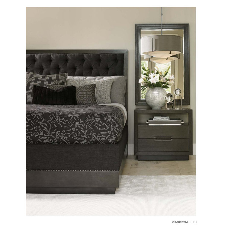 Charcoal Gray Diamond-Tufted Queen Bed with Nailhead Trim and Storage