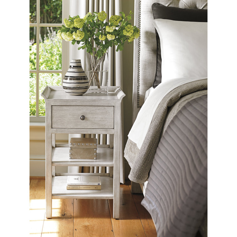 Transitional Cream 1-Drawer Nightstand with Gallery Top and Shelves