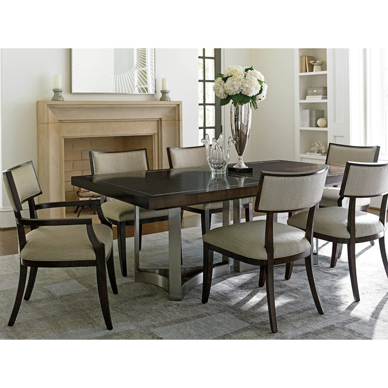 Contemporary Walnut Extendable Dining Table with Stainless Accents