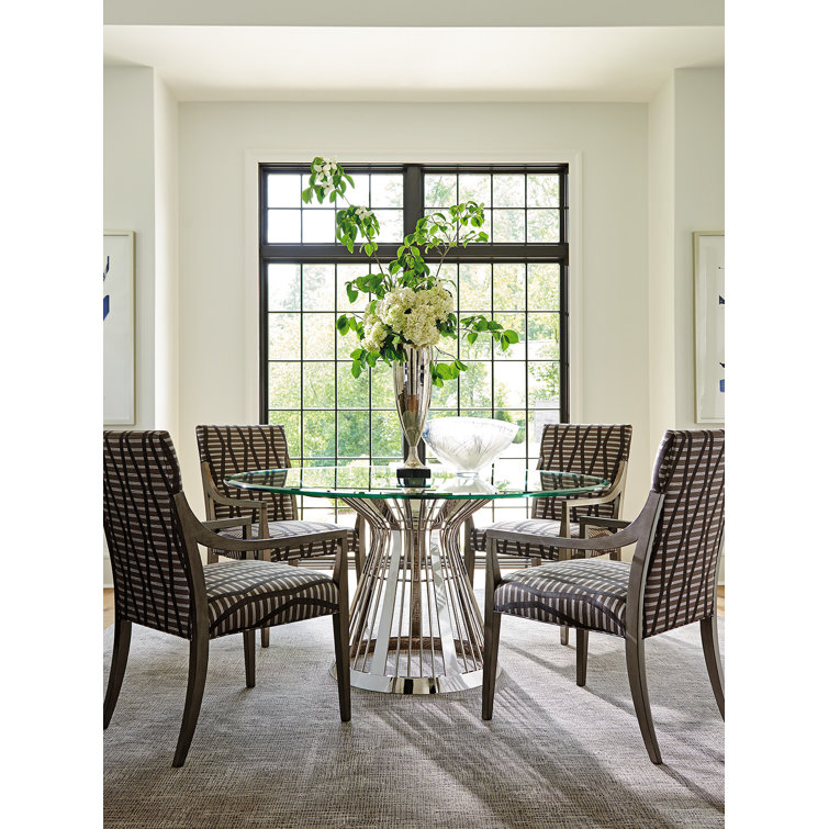 Contemporary Round Glass Dining Table with Stainless Steel Base