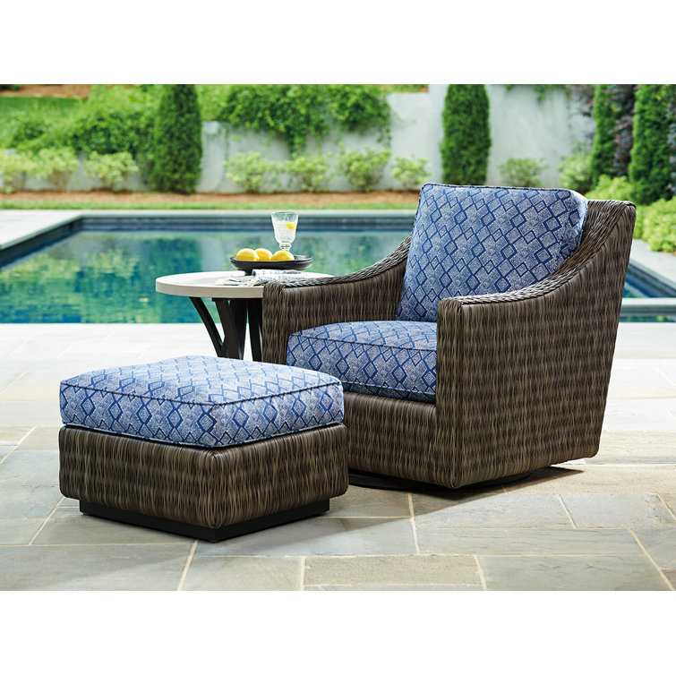 Transitional Swivel Glider Chair in Blue and Gray with Cushions