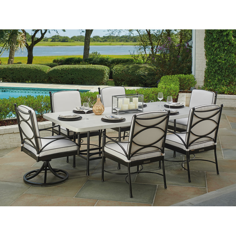 Transitional Graphite Aluminum Dining Arm Chair with Cushions
