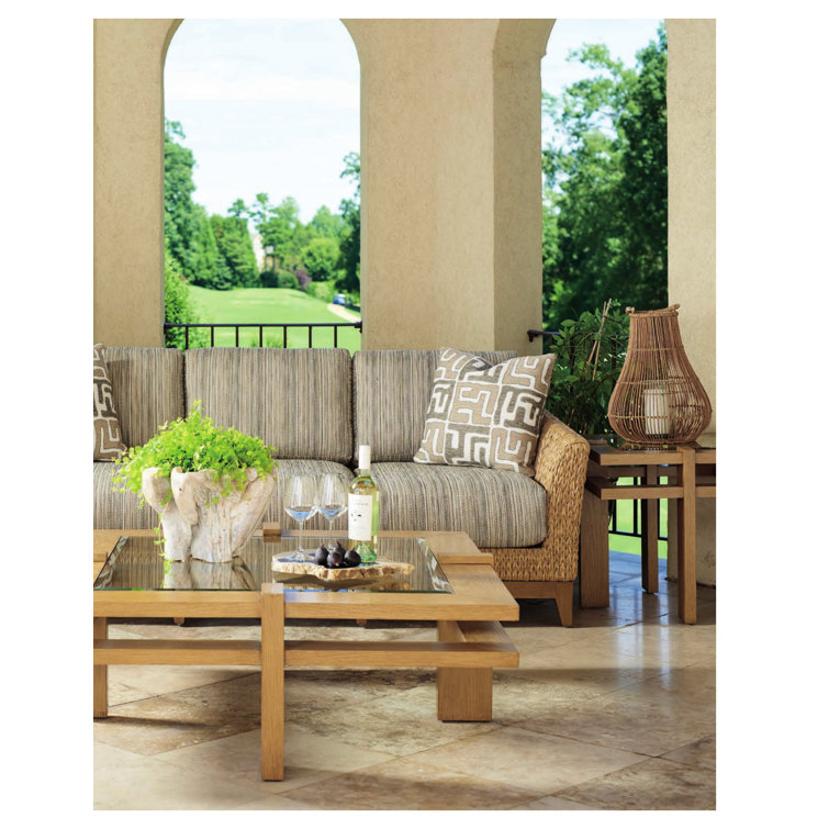 Transitional Beveled Glass Top Square End Table in Brown