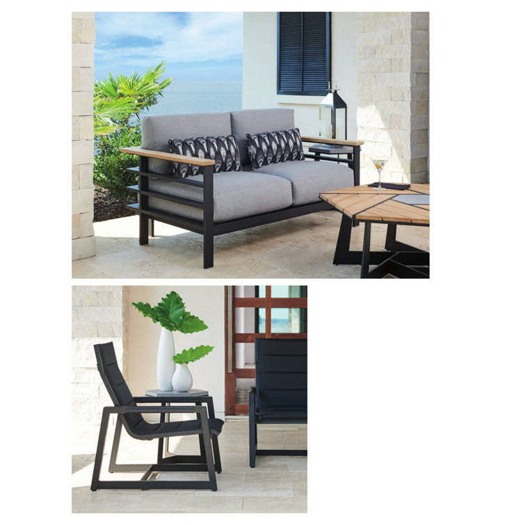 Hexagonal Black and Teak Outdoor Cocktail Table
