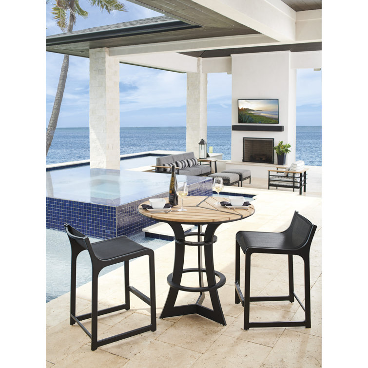 Black Graphite Aluminum and Teak Counter Stool