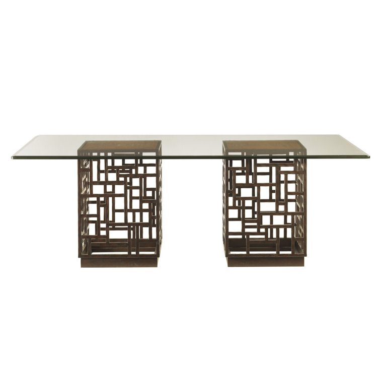 Transitional South Sea 84"x48" Brown Wood & Glass Dining Table