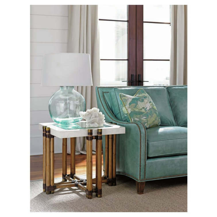 Seaglass Genuine Leather Sofa with Down Fill and Nailhead Accents