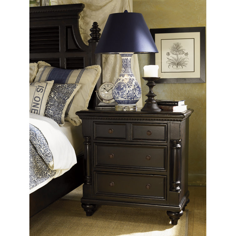 Black Traditional 3-Drawer Nightstand