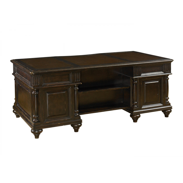 Traditional Black-Brown Executive Desk with 7 Drawers and Filing Cabinet