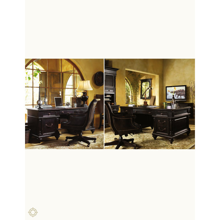 Kingstown Traditional Swivel Task Chair in Leather and Wood