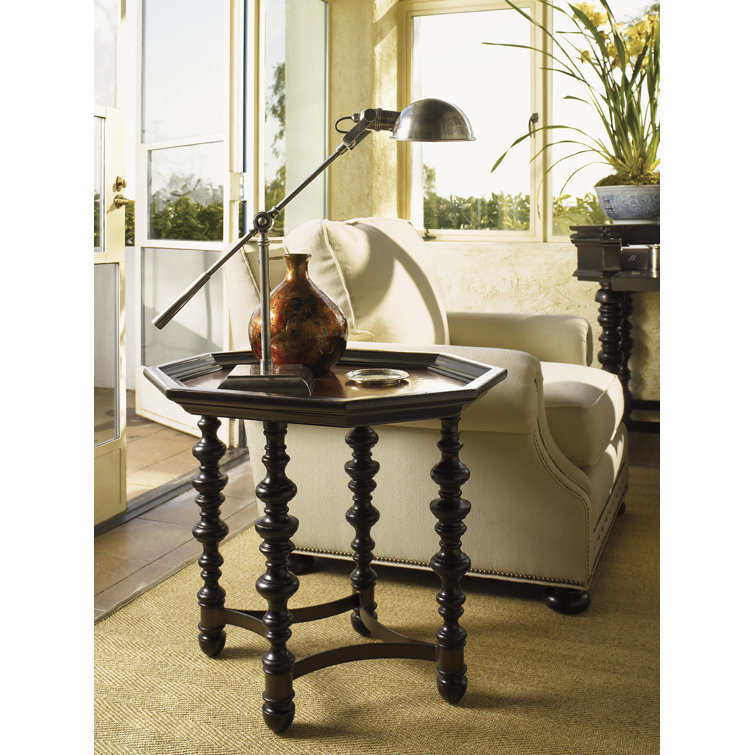 Brown Traditional Octagonal Wood End Table with Storage