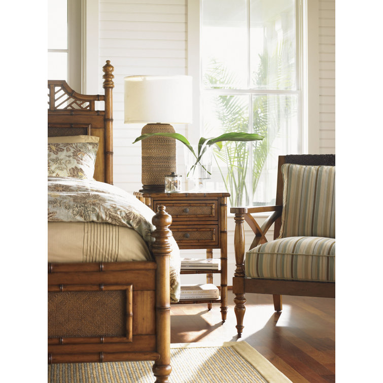 Island Estate Warm Maple 2-Drawer Nightstand with Woven Cane