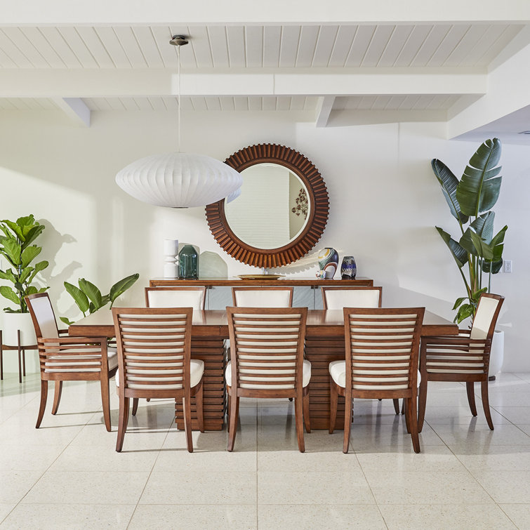 Transitional Extendable Brown Wood Dining Table for Eight