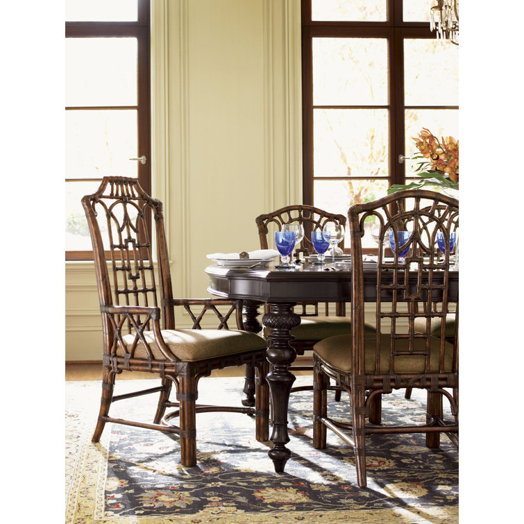 Brown Rattan and Leather Upholstered Arm Chair