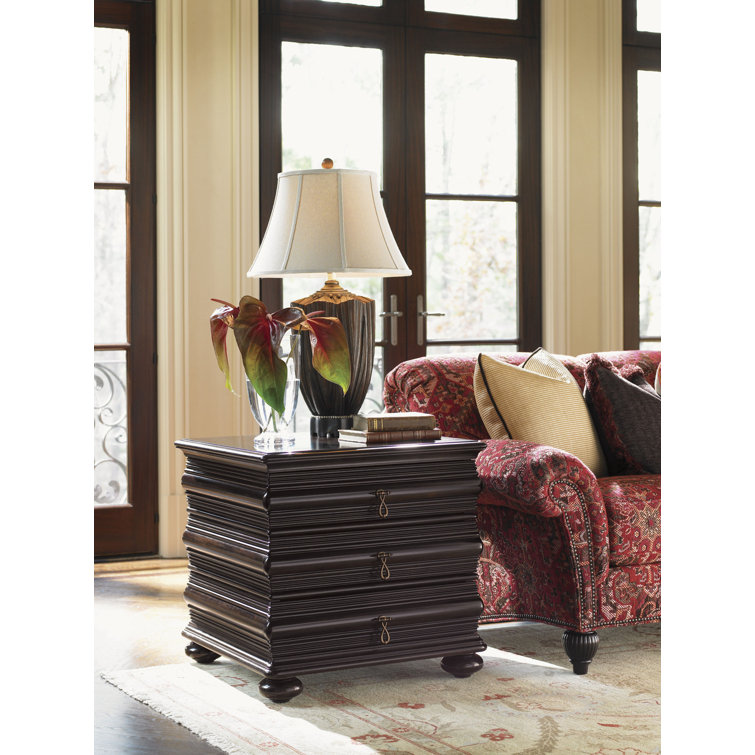 Traditional Brown Mahogany Square Table with Storage