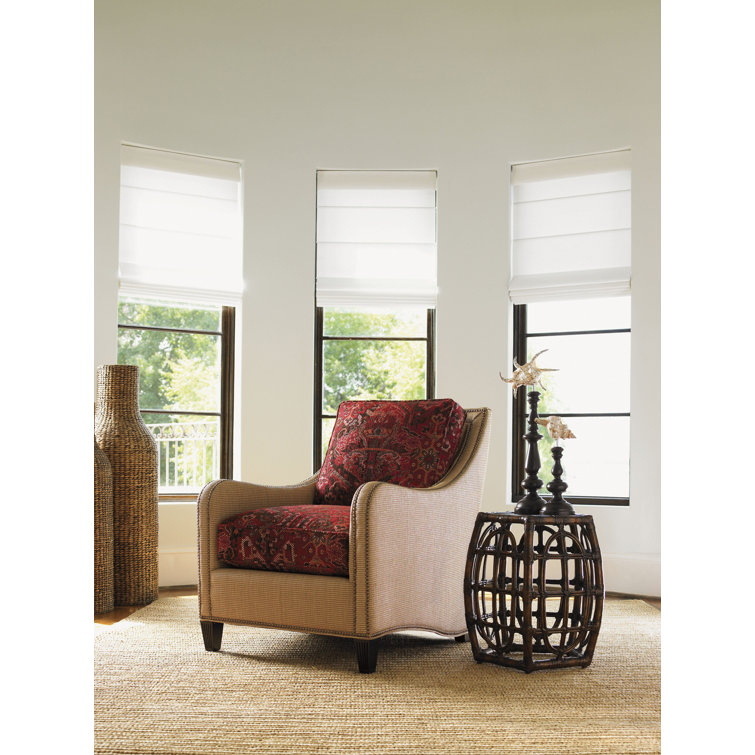 Transitional Brown Round Rattan and Leather 19'' Accent Table