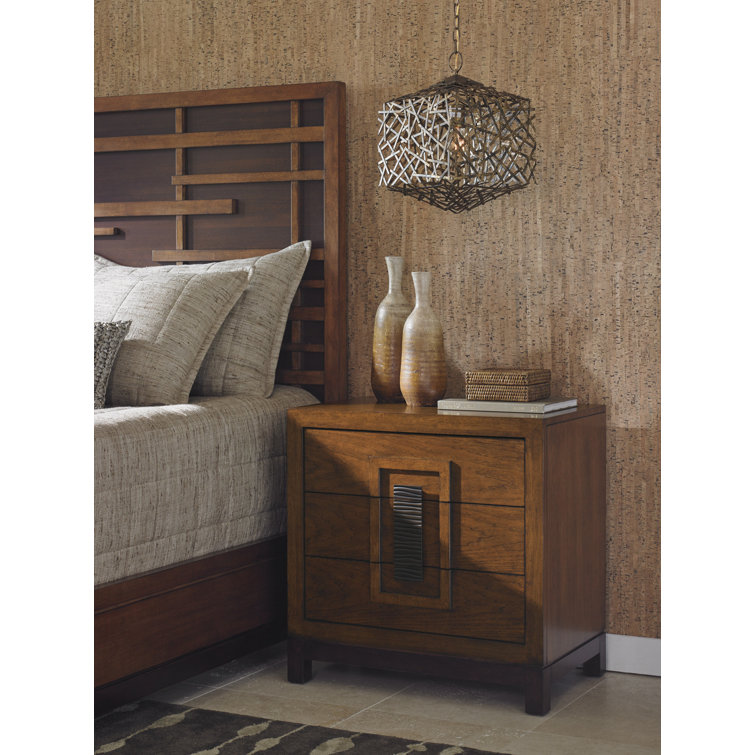 Brown Transitional 3-Drawer Wooden Nightstand