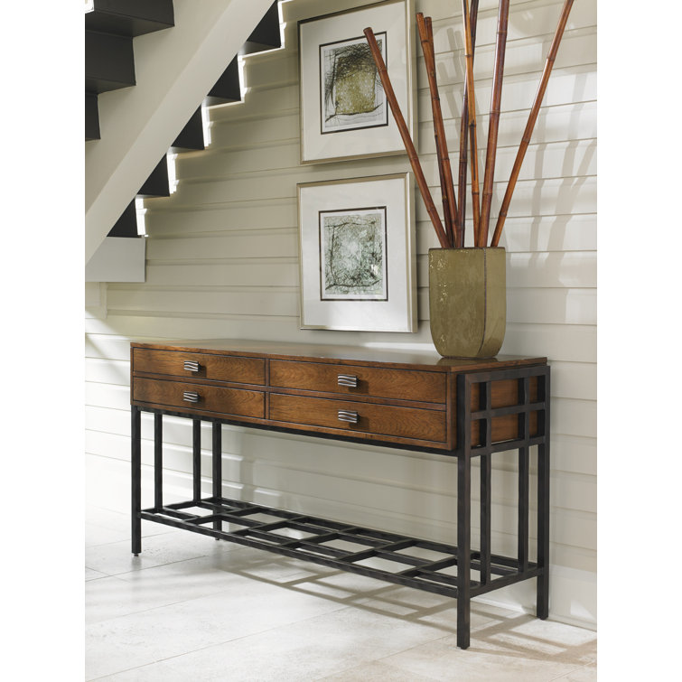 Transitional Brown 68'' Wooden Sideboard with Hammered Metal Base