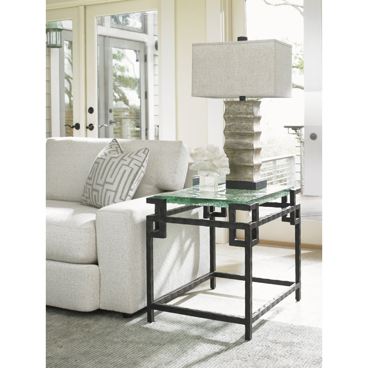 Transitional Black Metal and Glass Rectangular End Table