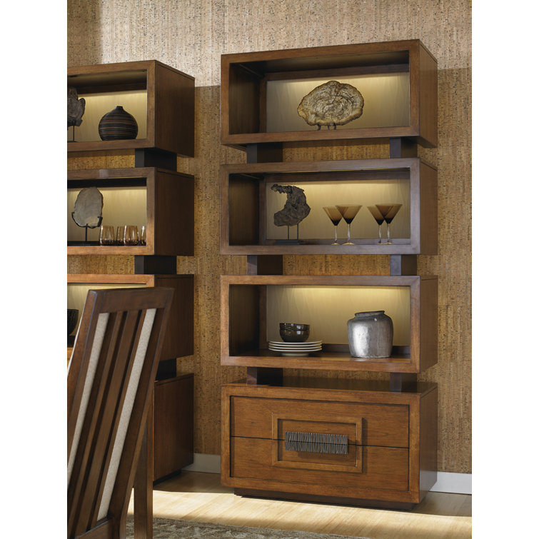 Tonga Tiered Bookcase with Sea Glass Back Panels and LED Lighting