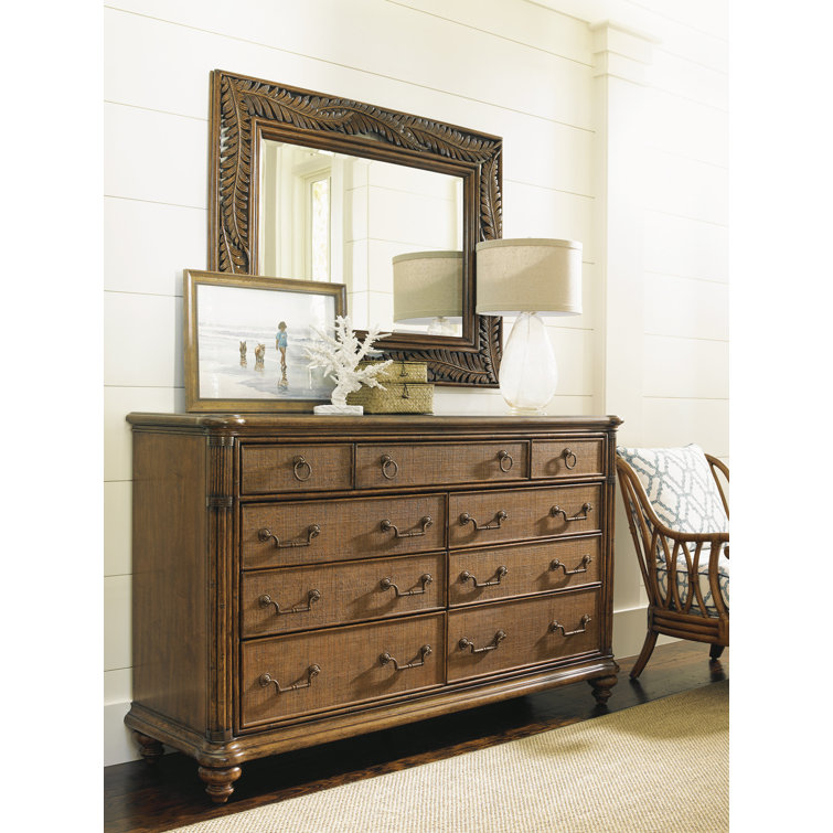 Brown Woven Raffia 9-Drawer Traditional Dresser