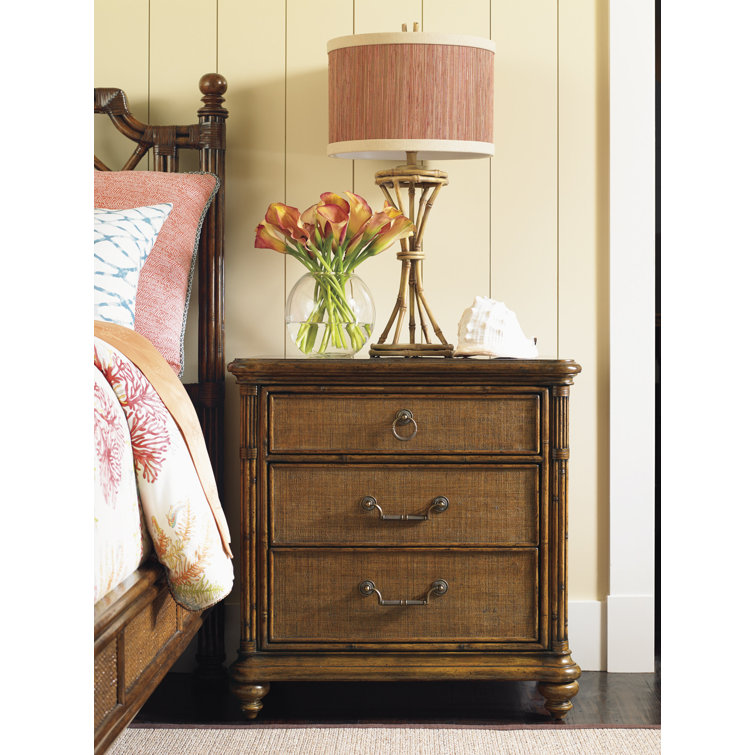 Bali Hai Sojourn 3-Drawer Nightstand in Warm Brown with Rattan Accents