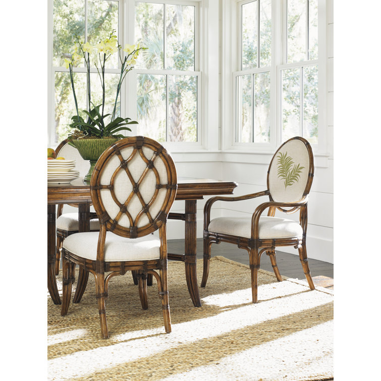 Caribbean Sunset Cream Leather & Rattan Oval Back Arm Chair