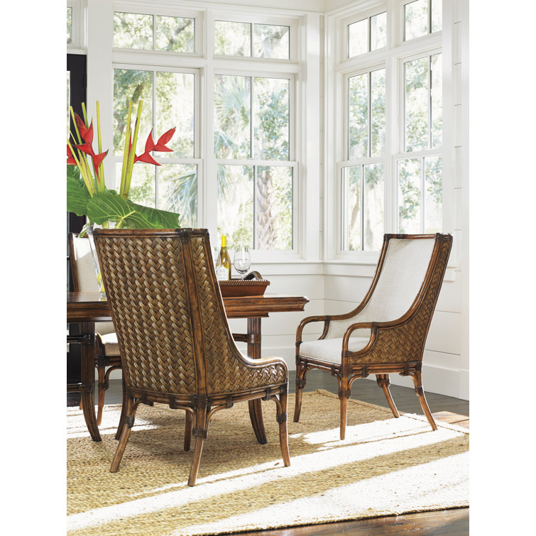 Marabella Cream Leather & Rattan 43" Transitional Arm Chair