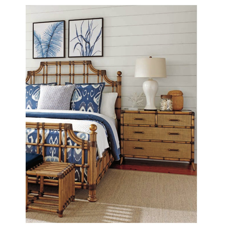 Bermuda Sands 44'' Transitional Brown Raffia & Bamboo 4-Drawer Chest
