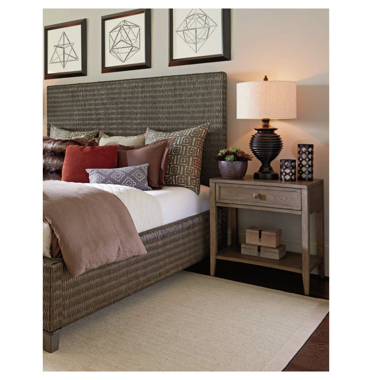 Transitional Gray-Brown Concave Front 1-Drawer Nightstand