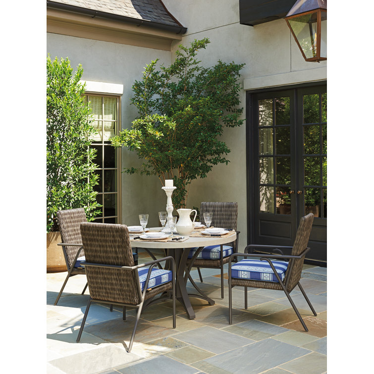Cypress Point Blue and Gray Wicker Dining Chair with Cushions