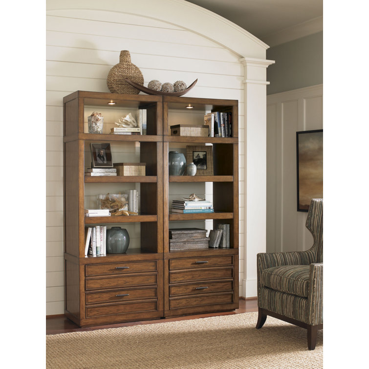 Transitional Sienna Brown Wood Adjustable Bookcase