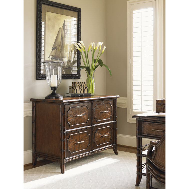 Transitional Brown 4-Drawer Legal File Chest with Brass Accents
