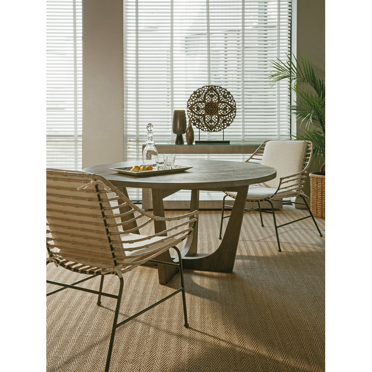 Coastal White Washed Rattan and Metal Arm Chair with Linen Pads