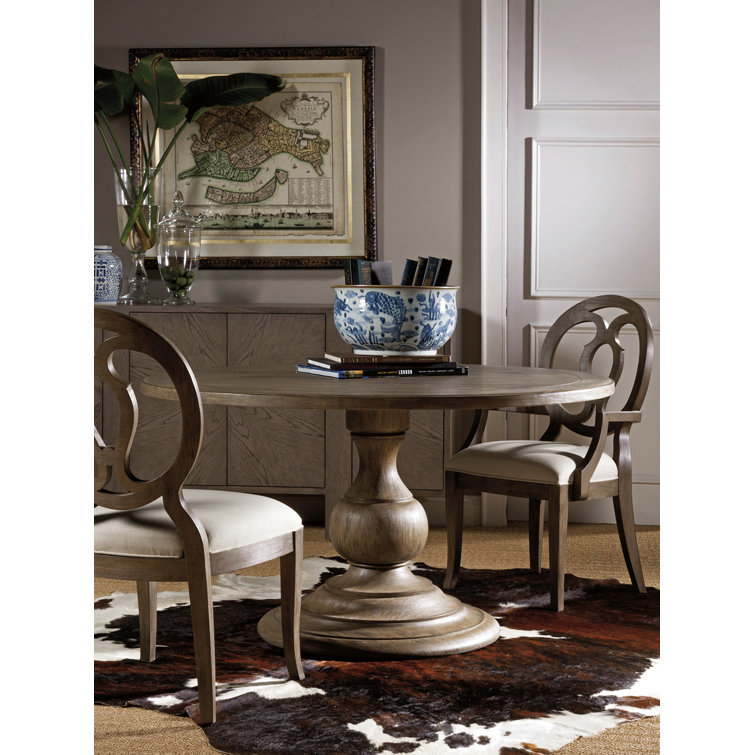 Grigio Round Pedestal Dining Table with Mahogany Veneer