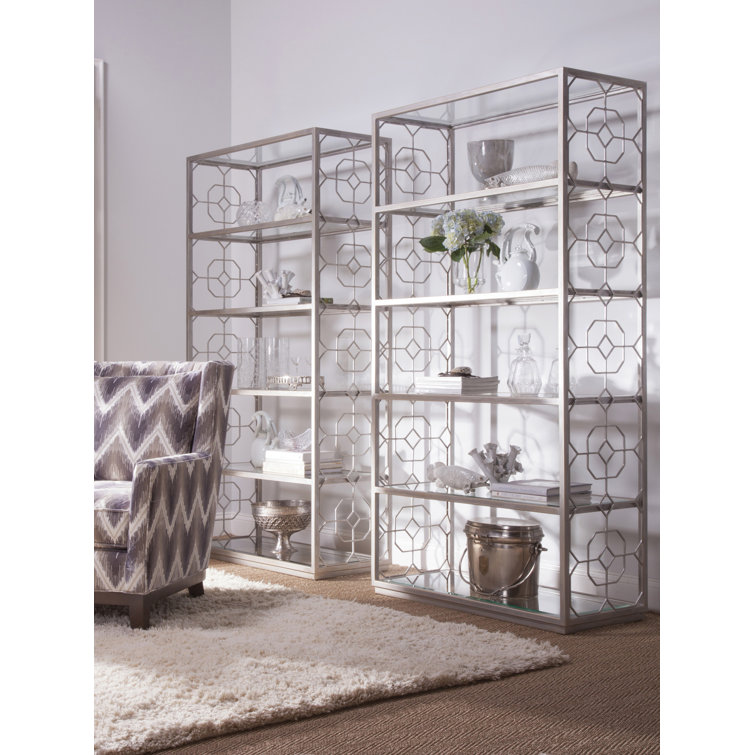 Argento Transitional Silver Iron and Glass Etagere, 42"W x 18"D x 79"H