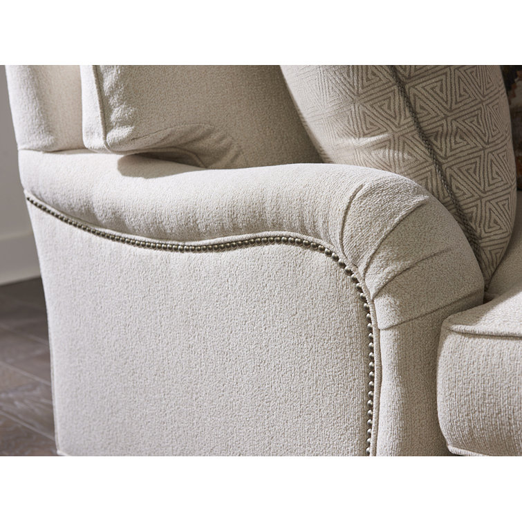 Cream Transitional Pillow Back Sofa with Nailhead Trim 95"