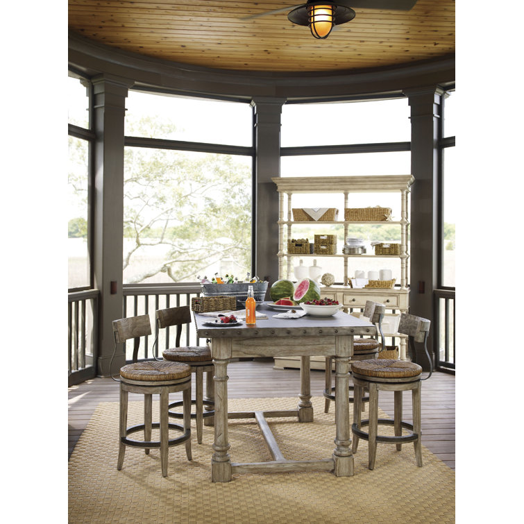 Rustic Industrial Swivel Counter Stool with Woven Rattan Seat, Brown