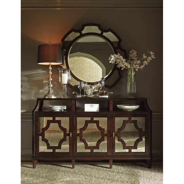 Transitional Kensington 45" Round Wood Mirror with Silver Accents
