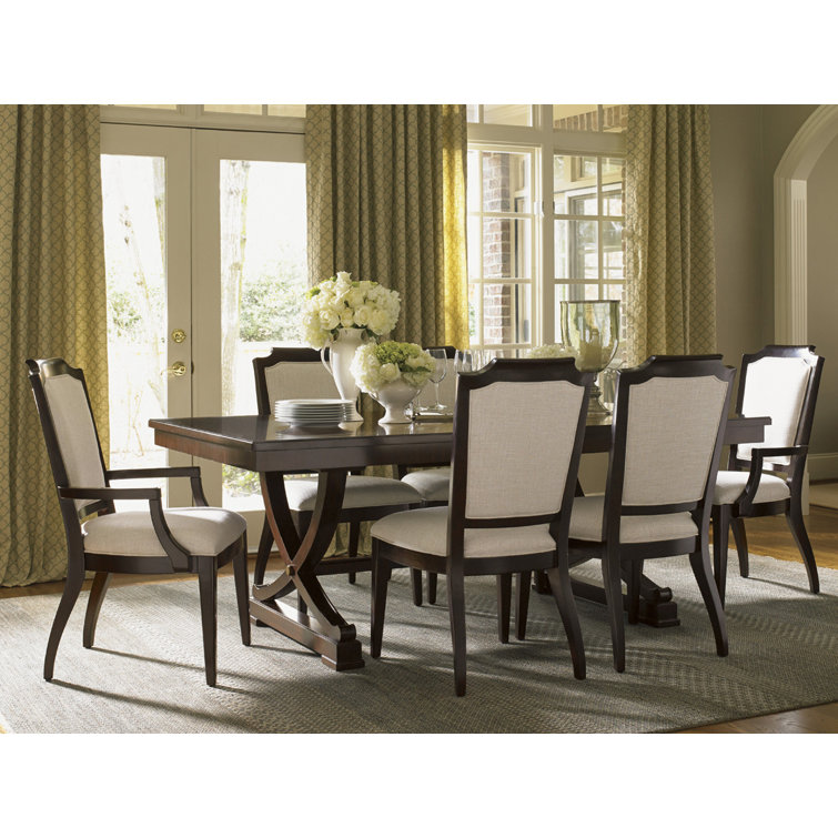 Beige and Brown Mahogany Transitional Arm Chair