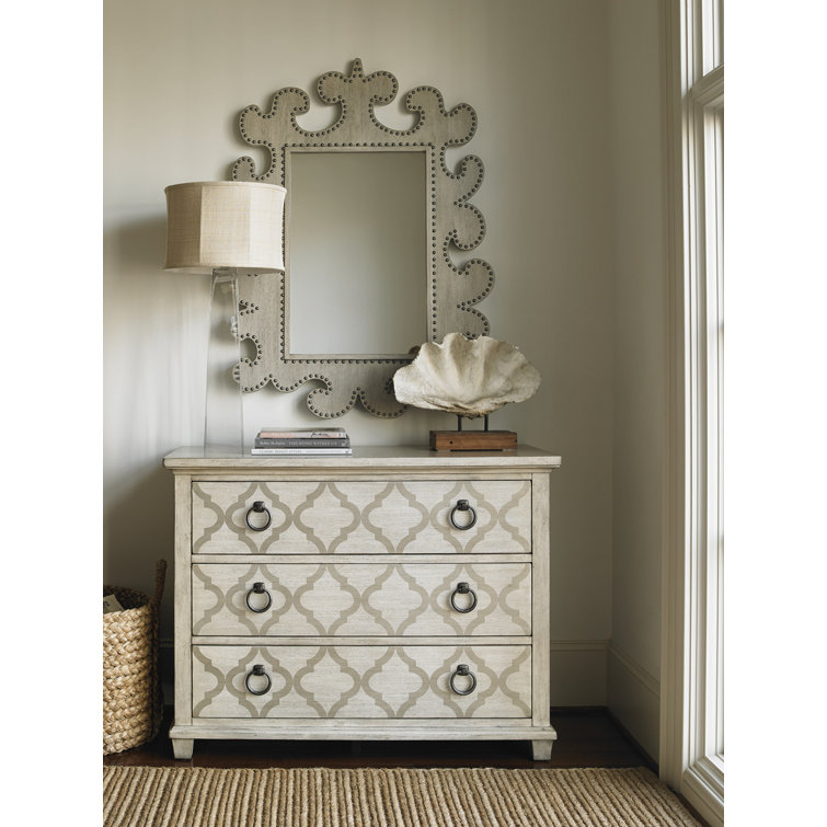 Transitional Barrett Cream Wood Dresser Mirror with Nailhead Trim
