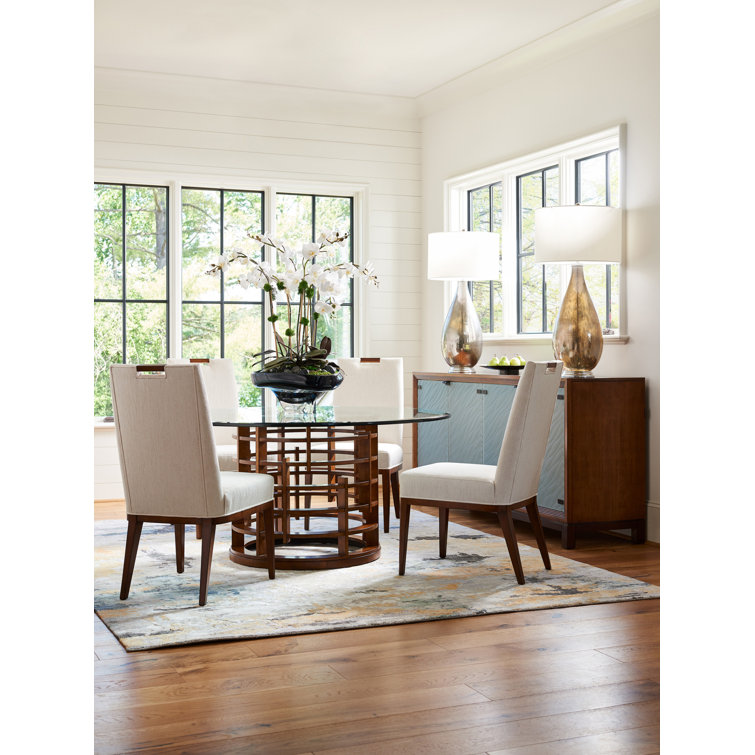Transitional Brown Wood & Glass 60" Round Extendable Dining Table