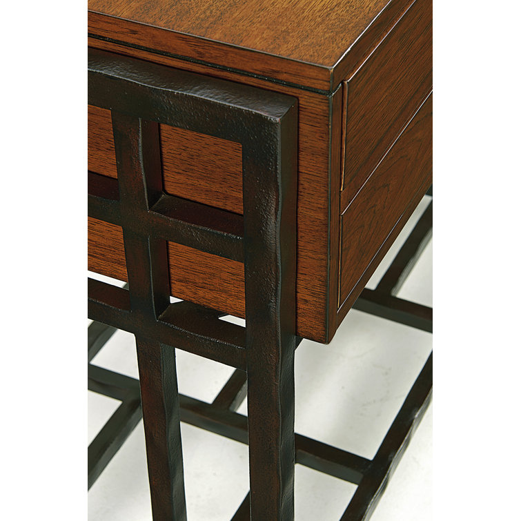 Transitional Brown 68'' Wooden Sideboard with Hammered Metal Base