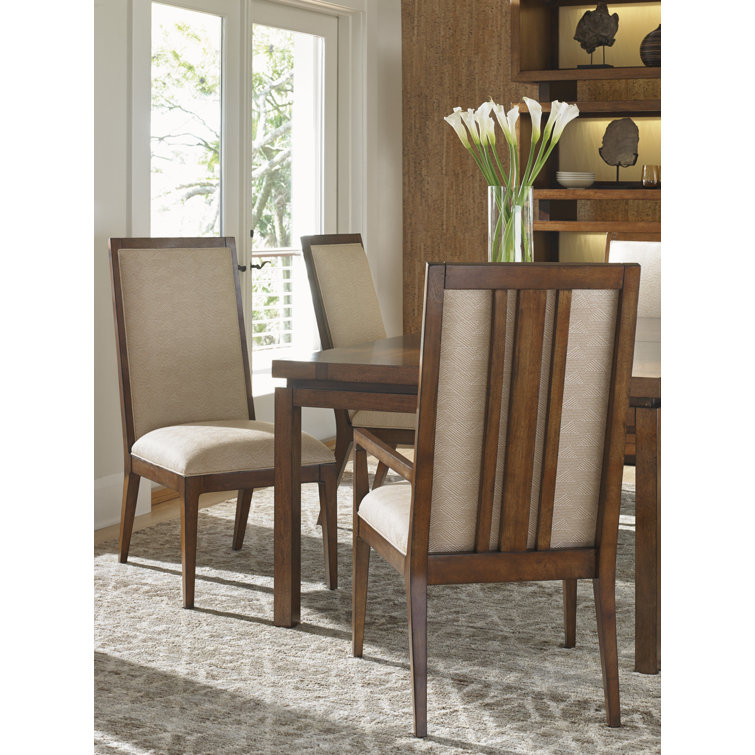 Transitional Beige Leather and Wood Arm Chair with Gold Accents